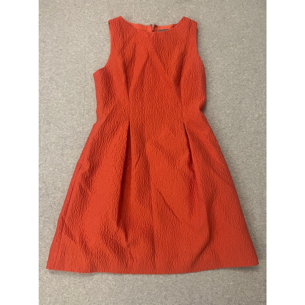 Lela Rose Dress Womens 12 Sleeveless A-Line Wool Jacquard Silk Lined Orange
